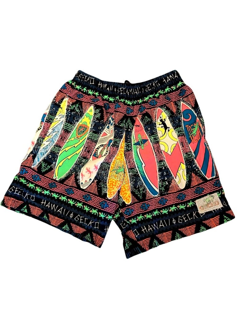 Vintage Gecko Hawaii Surfboard Print Shorts Multicolor USA